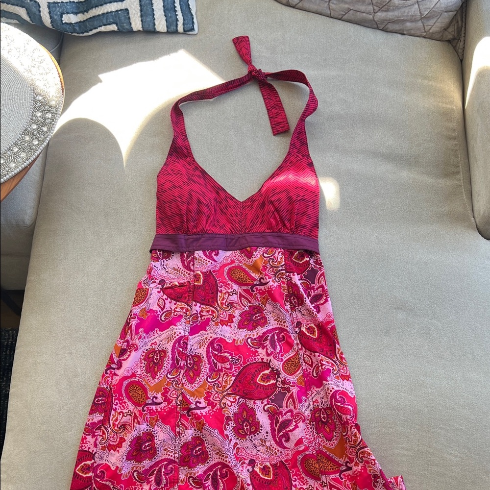 Athleta Pink and Magenta Paisley Strapless Dress